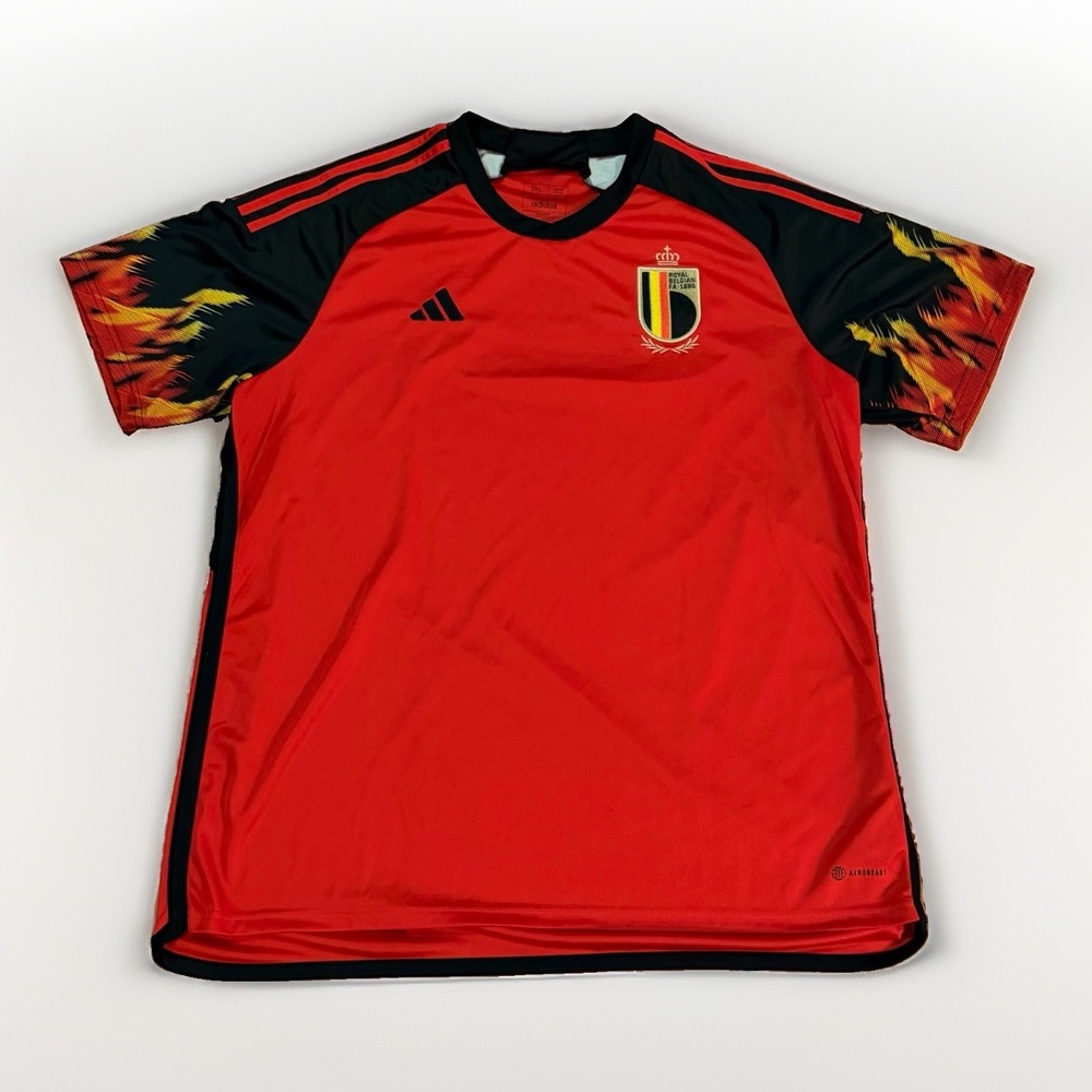 Adidas Belgium 2022-23 Authentic Home Soccer Jersey HD9413 SZ 2XL Flame Sleeves